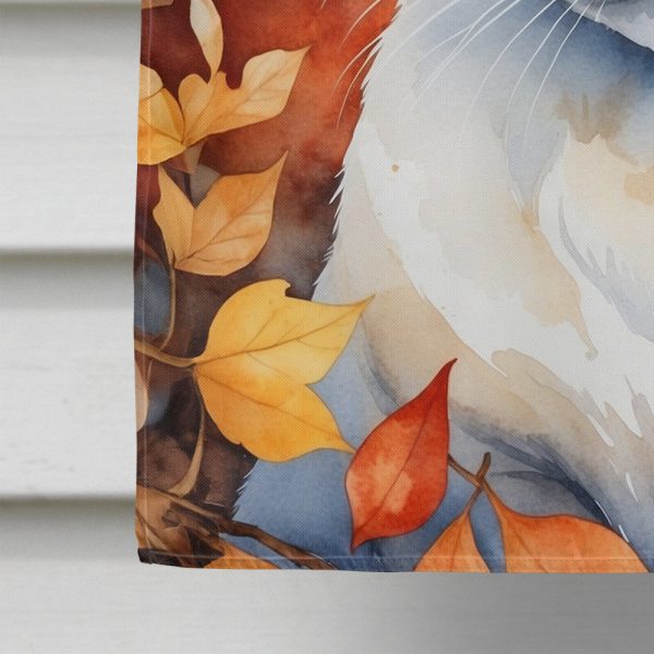 Khao Manee Cat in Fall Leaves House Flag Online - Image 4