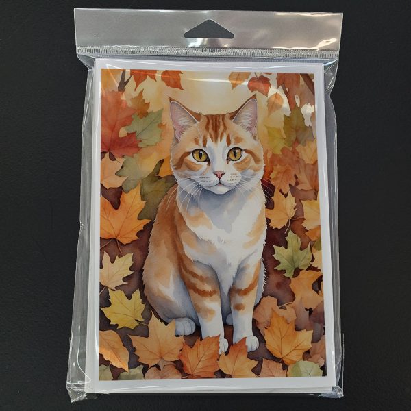 Manx Cat in Fall Leaves Greeting Cards Pack of 8 Online Hot Sale - Image 3