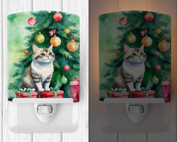 Li Hua Cat By the Christmas Tree Ceramic Night Light For Discount - Image 2