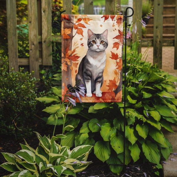 American Wirehair Fall Garden Flag - Cat in Fall Leaves - Cat-Themed Seasonal Yard Decor on Sale - Image 2
