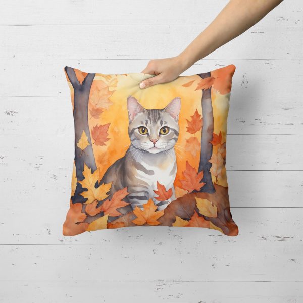 European Shorthair Cat in Fall Leaves Throw Pillow Online Hot Sale - Image 2