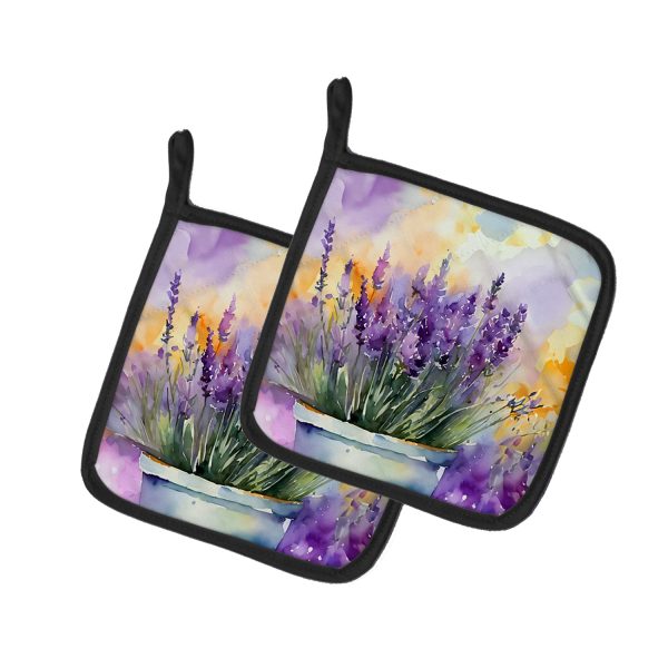 Lavender in Watercolor Pair of Pot Holders Cheap
