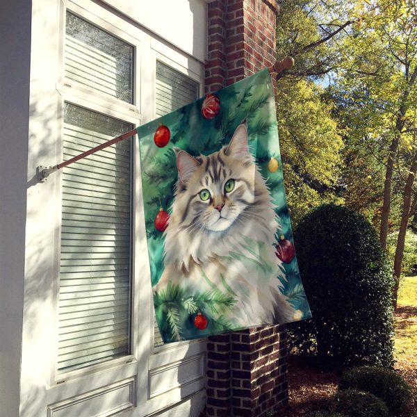 Siberian Cat By the Christmas Tree House Flag on Sale - Image 2