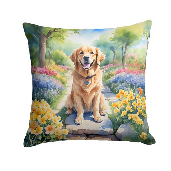 Golden Retriever Spring Path Throw Pillow For Discount