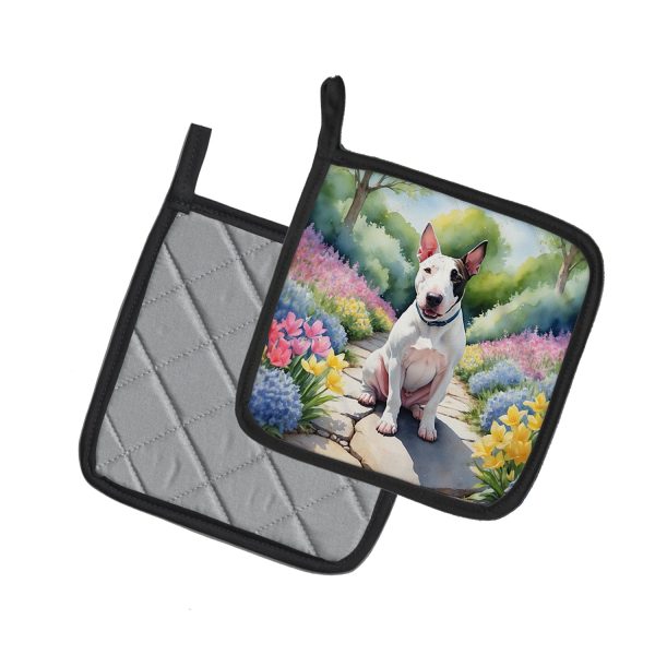 English Bull Terrier Spring Path Pair of Pot Holders on Sale - Image 2