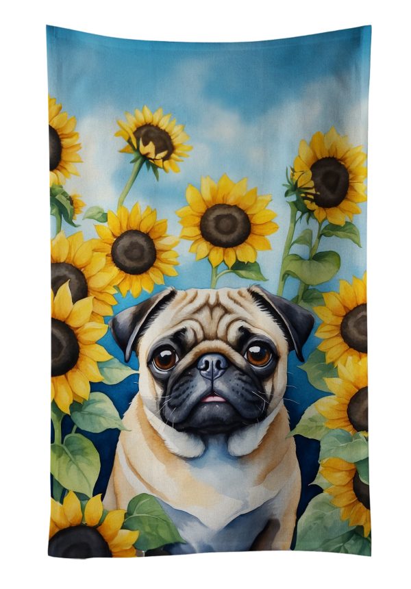 Pug in Sunflowers Kitchen Towel Supply