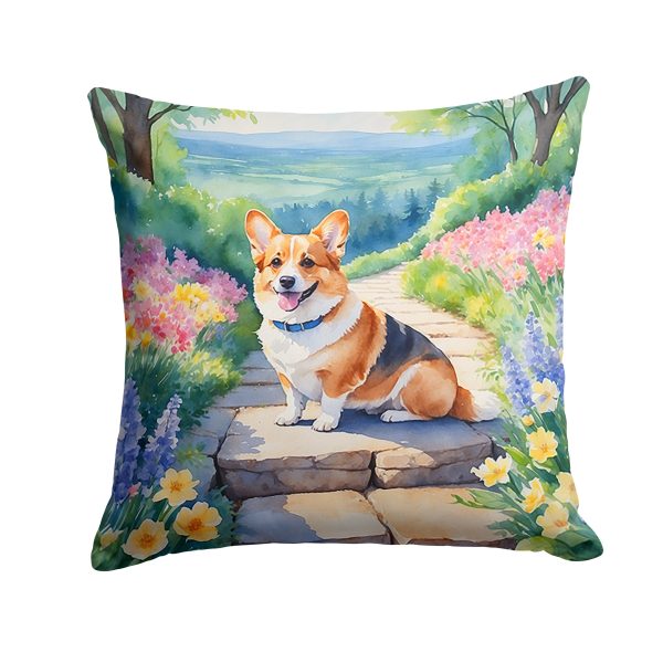 Corgi Spring Path Throw Pillow For Sale