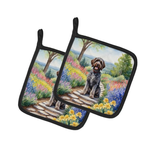 Wirehaired Pointing Griffon Spring Path Pair of Pot Holders Online now