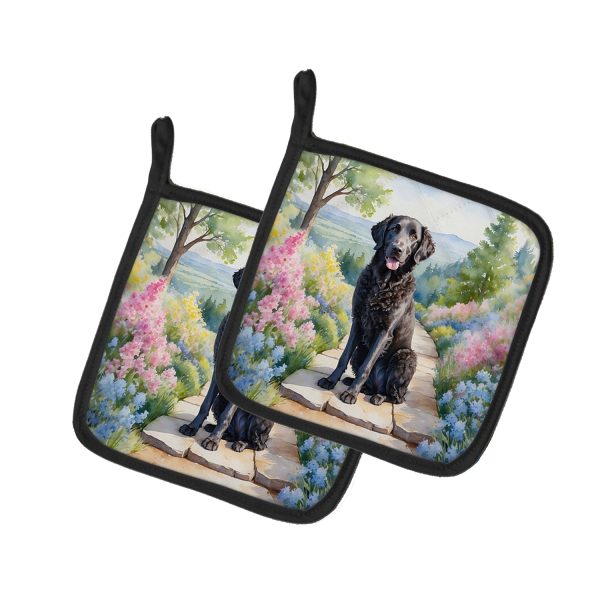 Curly-Coated Retriever Spring Path Pair of Pot Holders on Sale