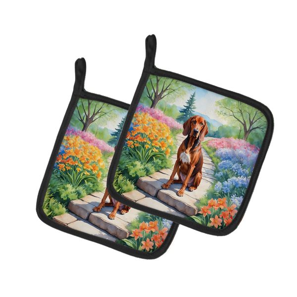 Redbone Coonhound Spring Path Pair of Pot Holders Hot on Sale