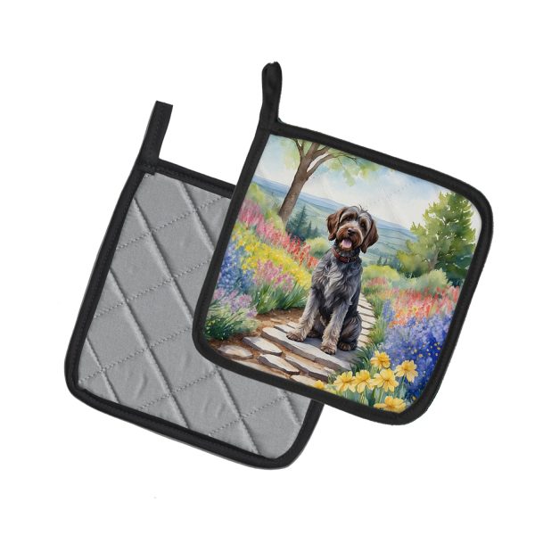 Wirehaired Pointing Griffon Spring Path Pair of Pot Holders Online now - Image 2
