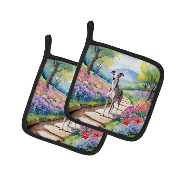 Whippet Spring Path Pair of Pot Holders Sale