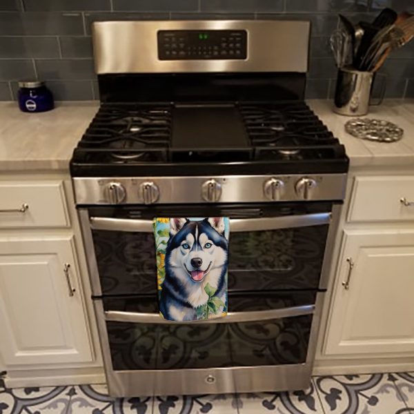 Siberian Husky in Sunflowers Kitchen Towel For Discount - Image 3