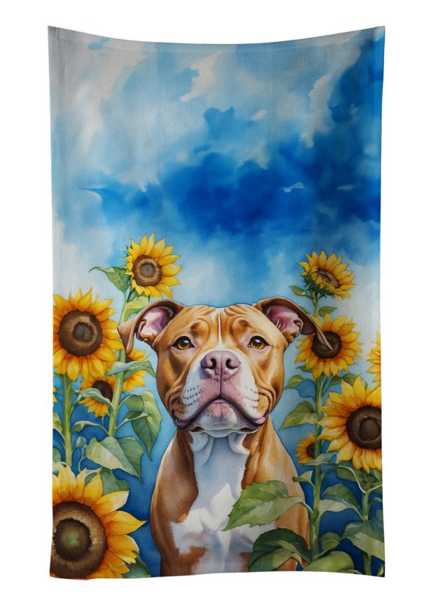 Pit Bull Terrier in Sunflowers Kitchen Towel For Discount