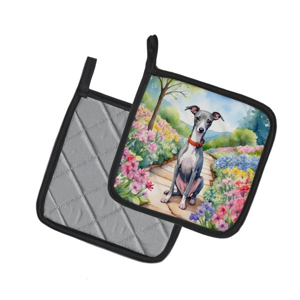 Italian Greyhound Spring Path Pair of Pot Holders Online now - Image 2