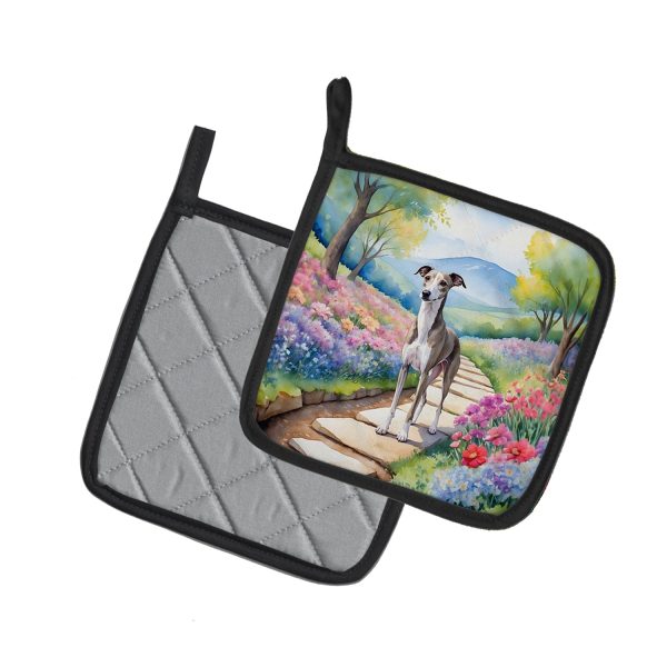 Whippet Spring Path Pair of Pot Holders Sale - Image 2