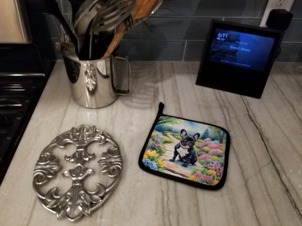 French Bulldog Spring Path Pair of Pot Holders For Discount - Image 3
