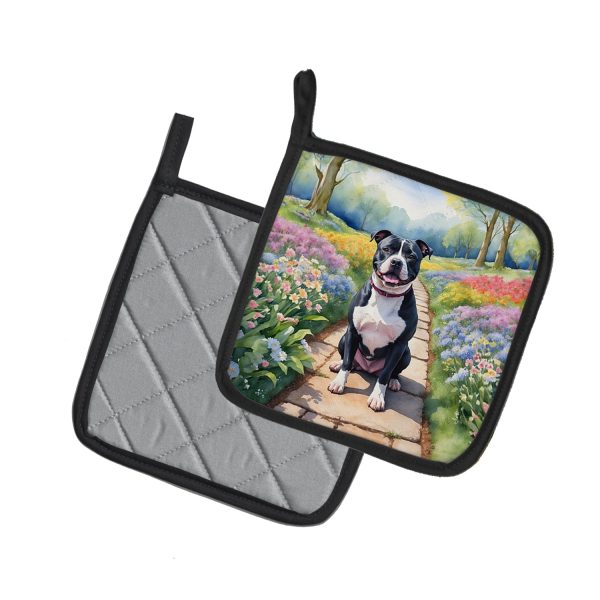 Staffordshire Bull Terrier Spring Path Pair of Pot Holders on Sale - Image 2