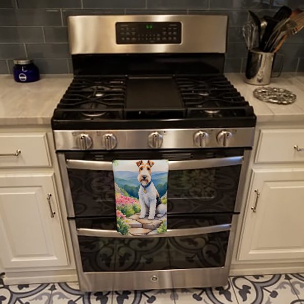 Fox Terrier Spring Path Kitchen Towel For Sale - Image 3