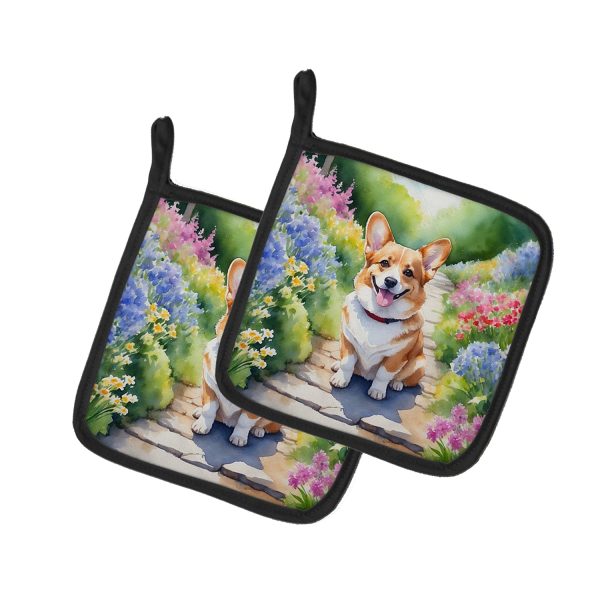 Corgi Spring Path Pair of Pot Holders For Cheap