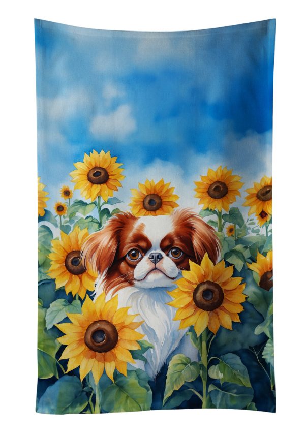 Japanese Chin in Sunflowers Kitchen Towel Sale