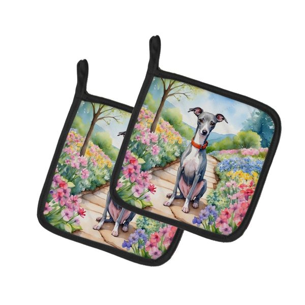 Italian Greyhound Spring Path Pair of Pot Holders Online now