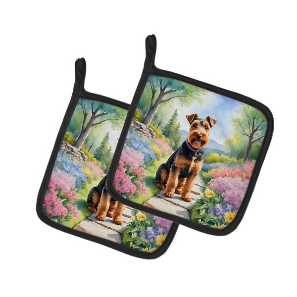 Welsh Terrier Spring Path Pair of Pot Holders Sale