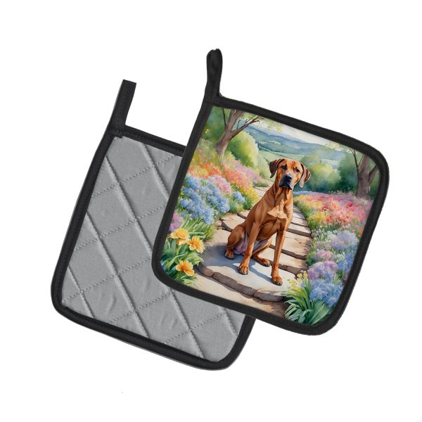Rhodesian Ridgeback Spring Path Pair of Pot Holders Hot on Sale - Image 2