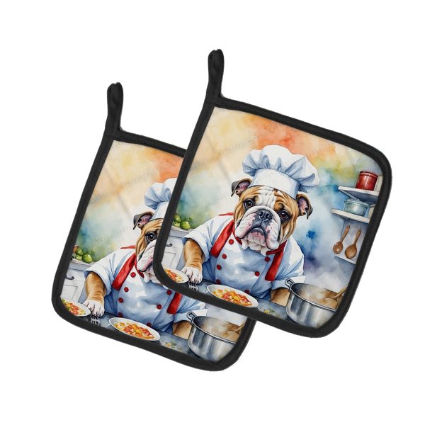 English Bulldog The Chef Pair of Pot Holders Hot on Sale