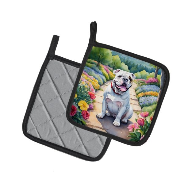 English Bulldog Spring Path Pair of Pot Holders Online Sale - Image 2