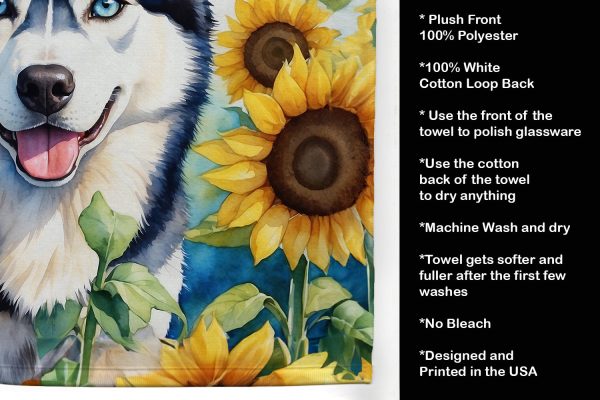 Siberian Husky in Sunflowers Kitchen Towel For Discount - Image 5