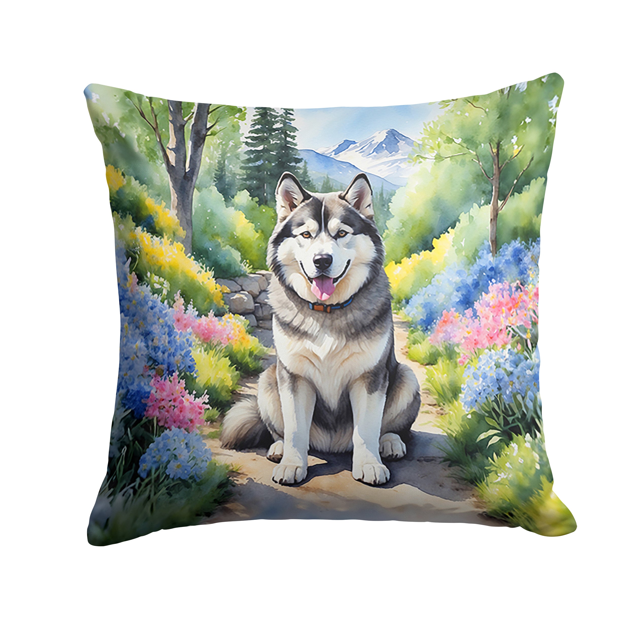 Alaskan Malamute Spring Garden Throw Pillow Cheap