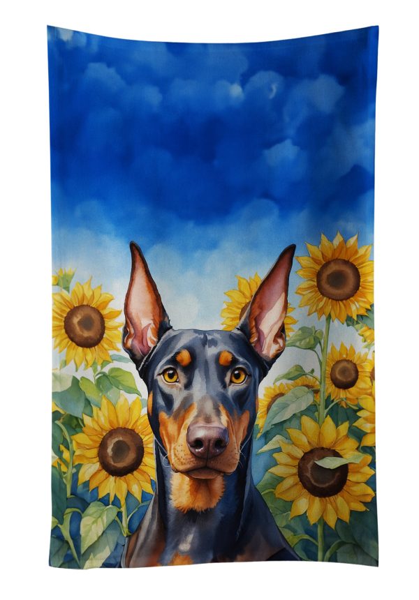 Doberman Pinscher in Sunflowers Kitchen Towel Cheap