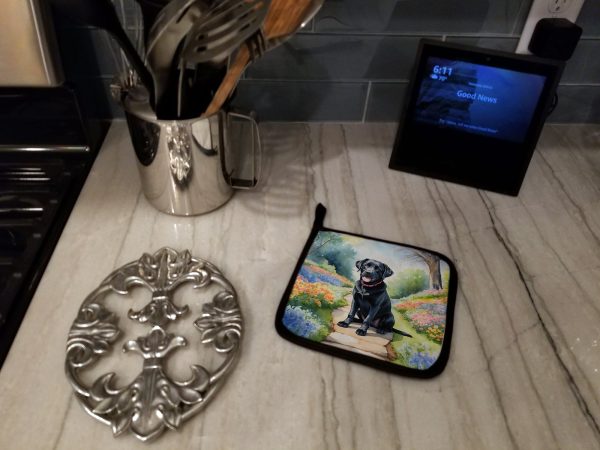 Labrador Retriever Spring Path Pair of Pot Holders For Sale - Image 3