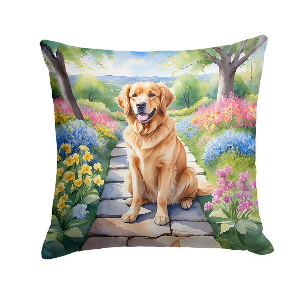 Golden Retriever Spring Path Throw Pillow Hot on Sale