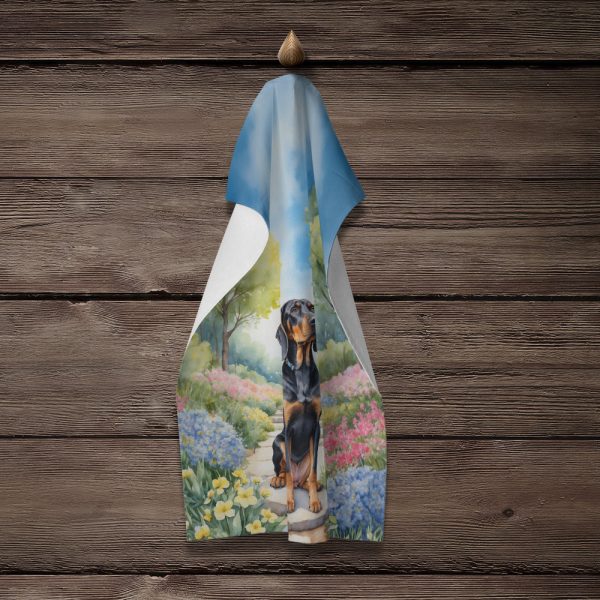 Black and Tan Coonhound Spring Path Kitchen Towel For Discount - Image 4