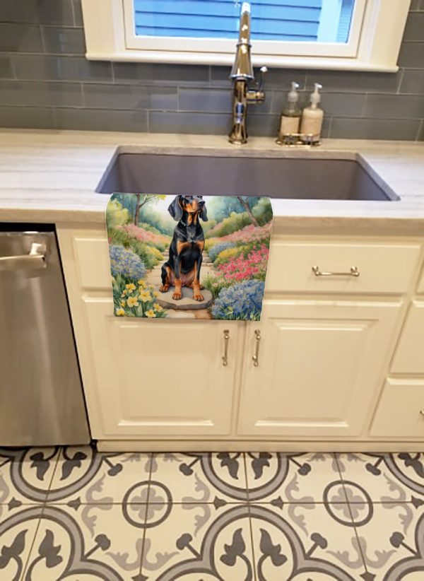 Black and Tan Coonhound Spring Path Kitchen Towel For Discount - Image 2