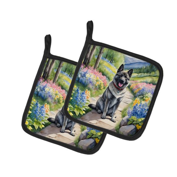 Norwegian Elkhound Spring Path Pair of Pot Holders Supply