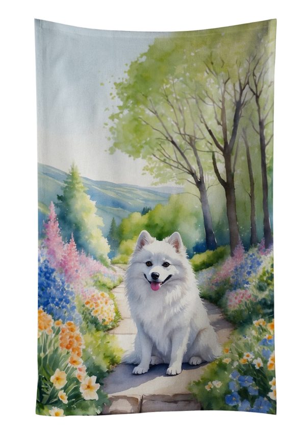 American Eskimo Spring Garden Kitchen Towel For Sale