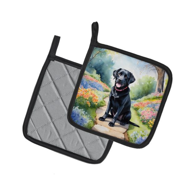 Labrador Retriever Spring Path Pair of Pot Holders For Sale - Image 2