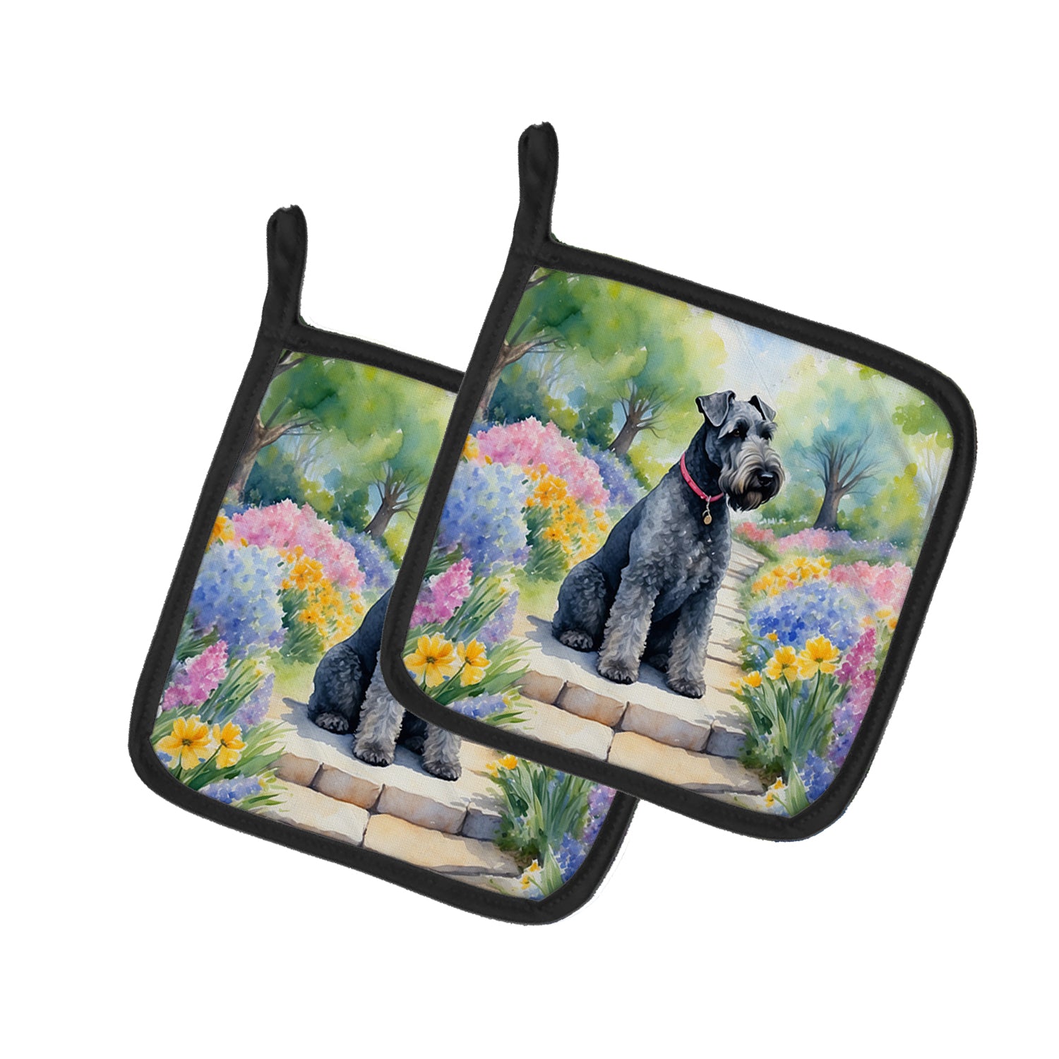 Kerry Blue Terrier Spring Path Pair of Pot Holders Hot on Sale