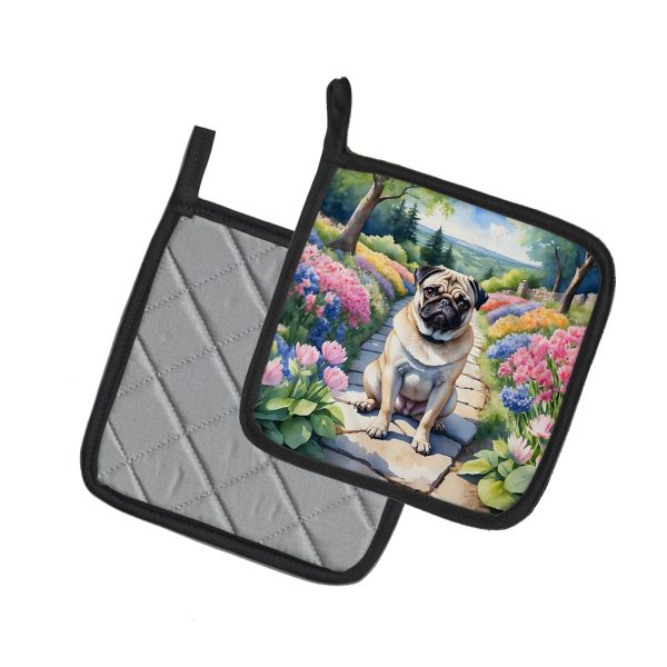 Pug Spring Path Pair of Pot Holders For Sale - Image 2