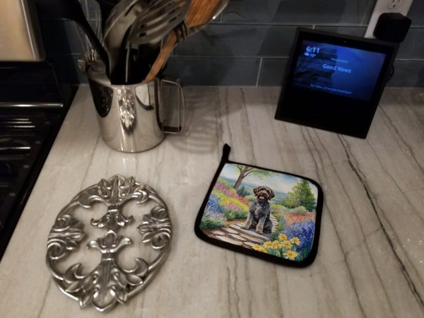 Wirehaired Pointing Griffon Spring Path Pair of Pot Holders Online now - Image 3