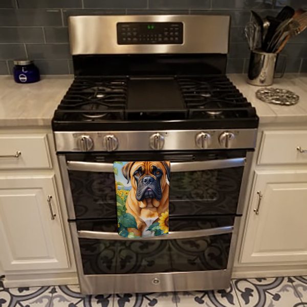 Bullmastiff in Sunflowers Kitchen Towel For Sale - Image 3