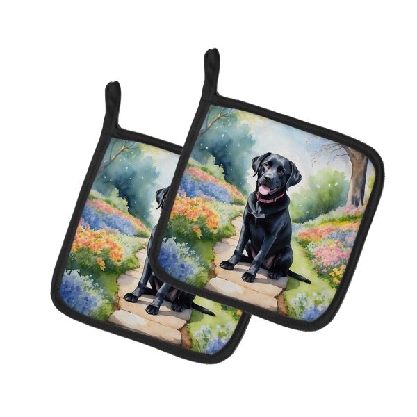 Labrador Retriever Spring Path Pair of Pot Holders For Sale
