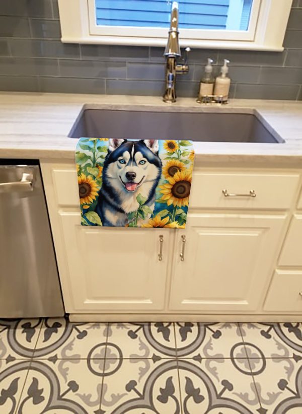 Siberian Husky in Sunflowers Kitchen Towel For Discount - Image 2