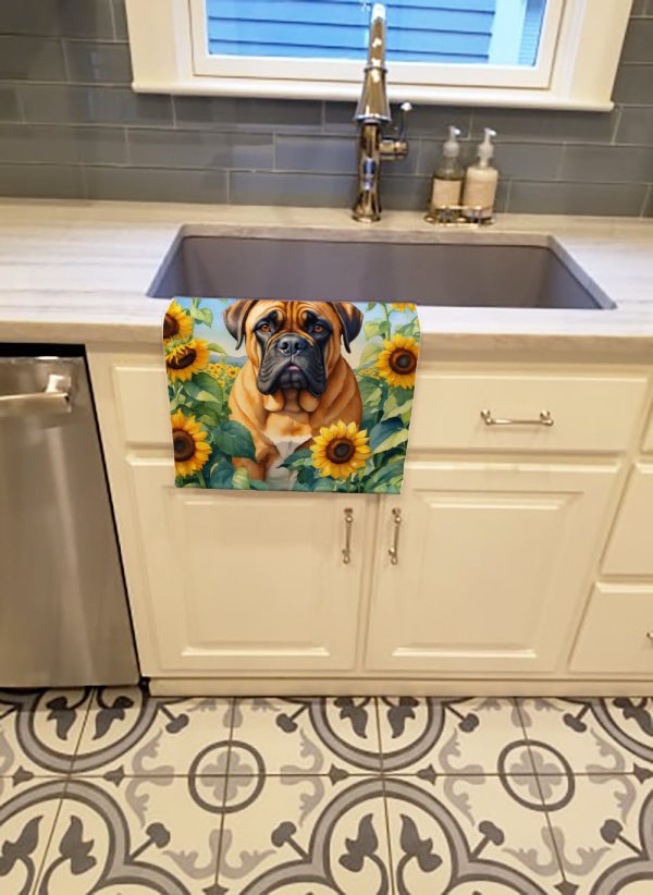 Bullmastiff in Sunflowers Kitchen Towel For Sale - Image 2