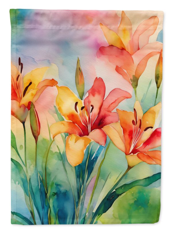 Lilies in Watercolor House Flag For Sale