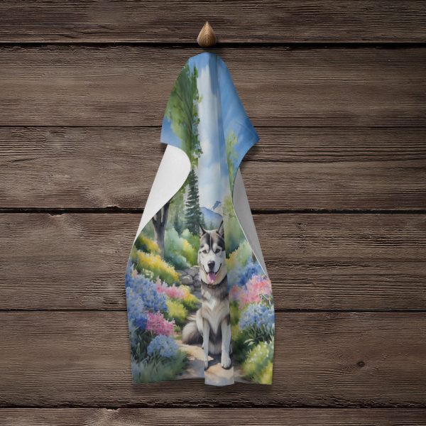 Alaskan Malamute Spring Garden Kitchen Towel For Sale - Image 4