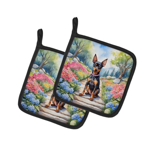 Miniature Pinscher Spring Path Pair of Pot Holders Cheap